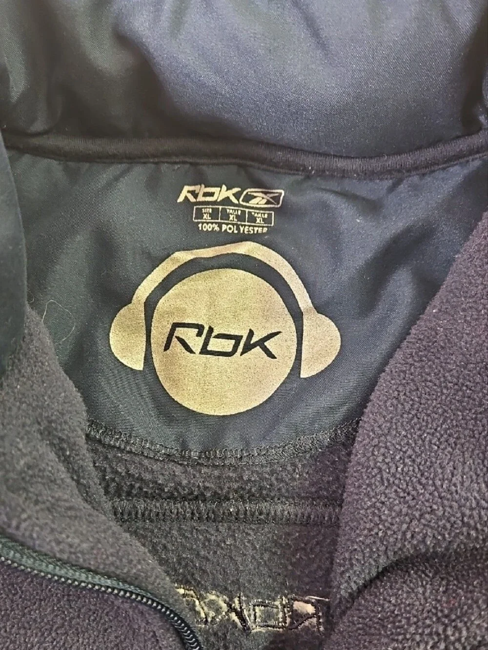 Reebok Men's XL Full Zip Fleece Jacket Navy Blue Zipped Chest Pocket Mock Neck